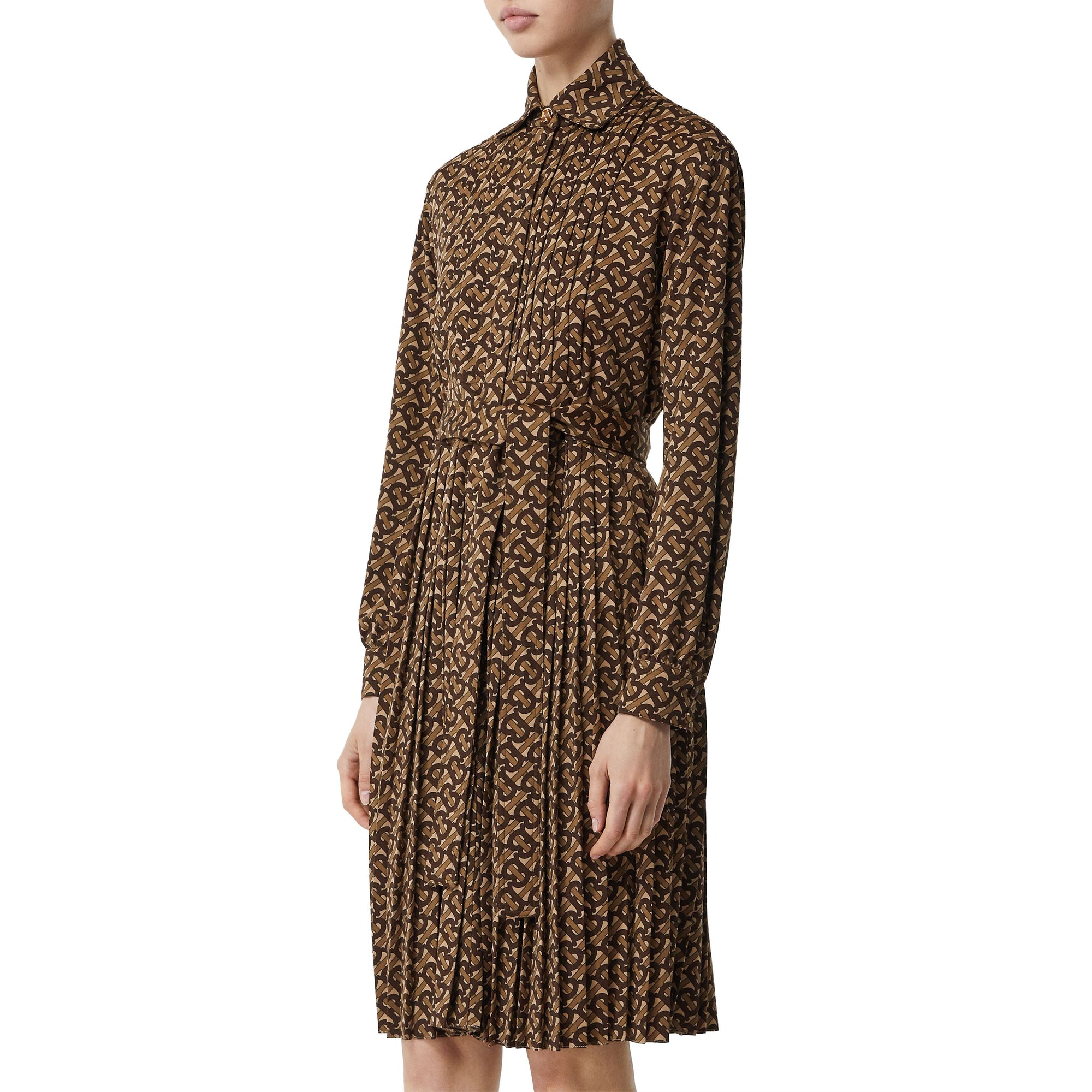 BRIDLE BROWN IP PTTN Robe chemise en jersey plissée ceinturée Monogram