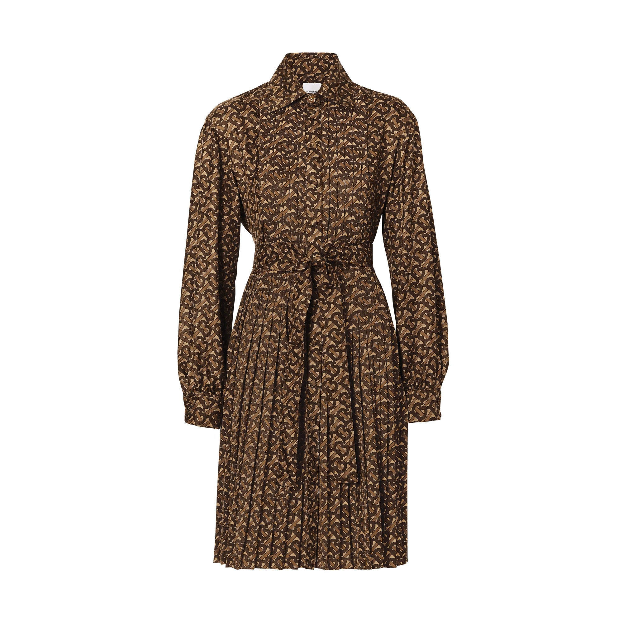 BRIDLE BROWN IP PTTN Robe chemise en jersey plissée ceinturée Monogram