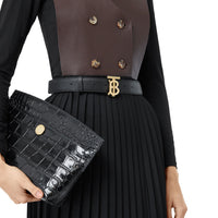 Ceinture en cuir grainé Monogram - Noir & Or Clair