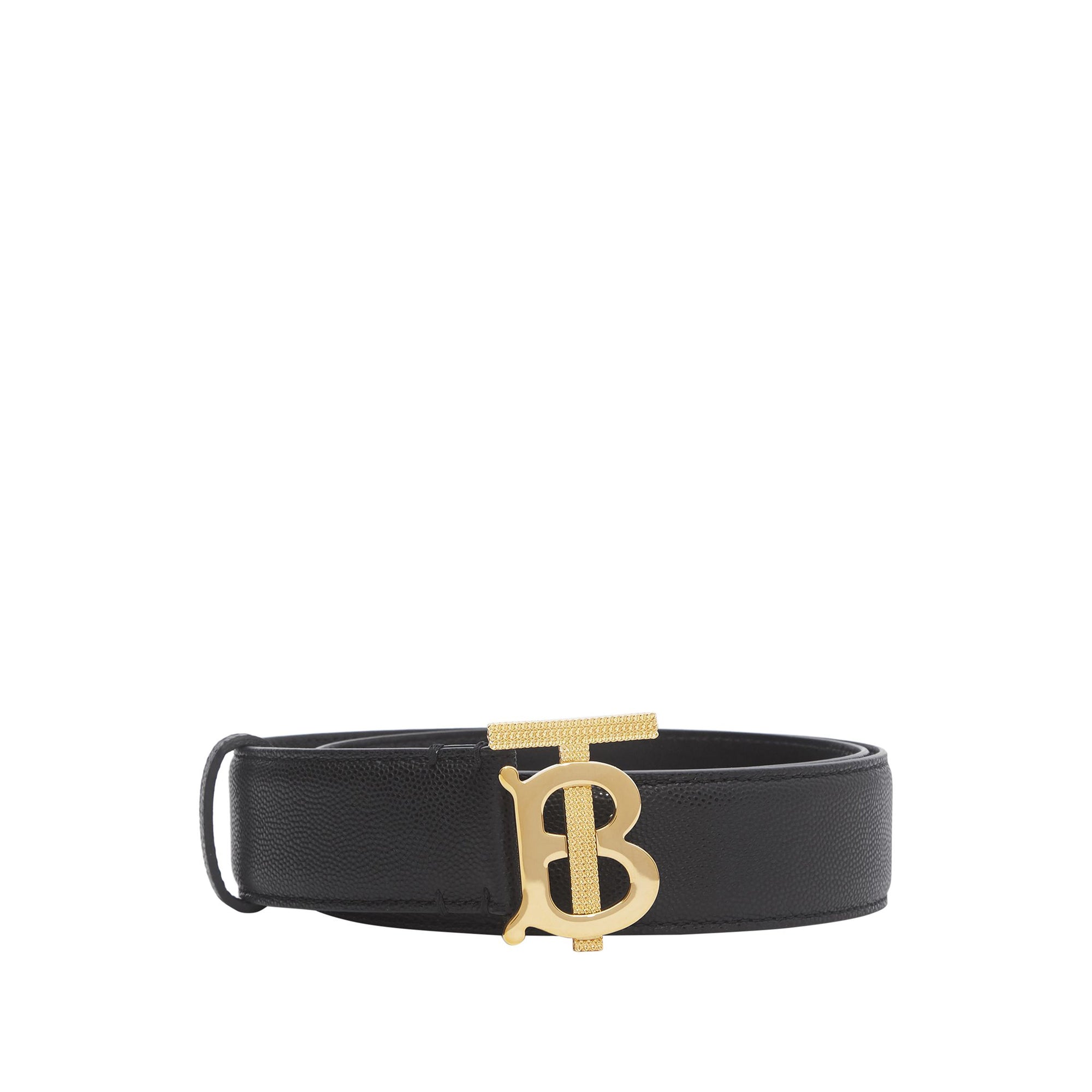 Ceinture en cuir grainé Monogram - Noir & Or Clair
