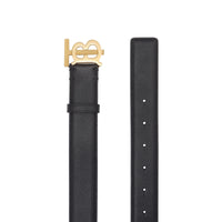 Ceinture en cuir grainé Monogram - Noir & Or Clair