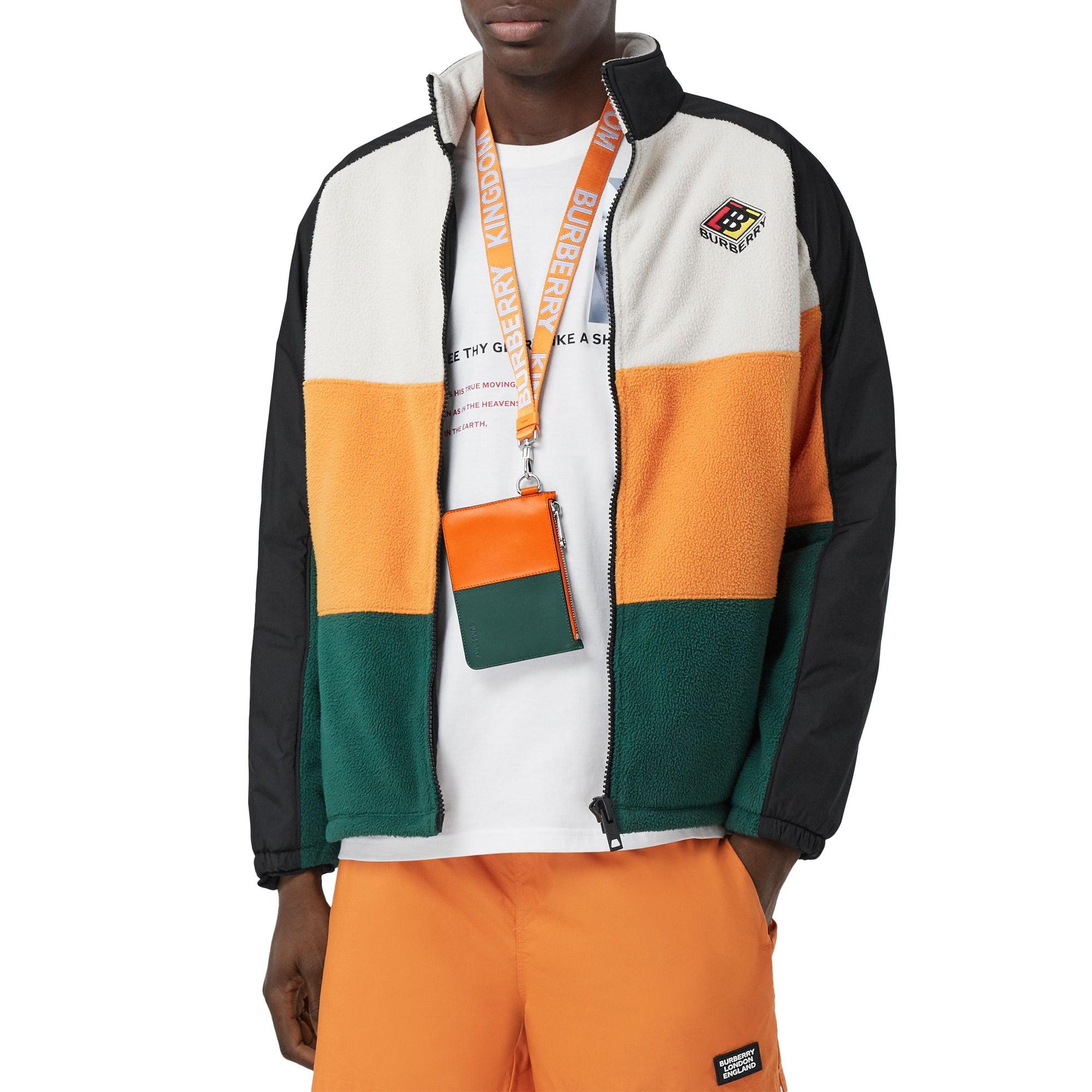 ORANGE/GREEN Porte-monnaie zippé en cuir color-block