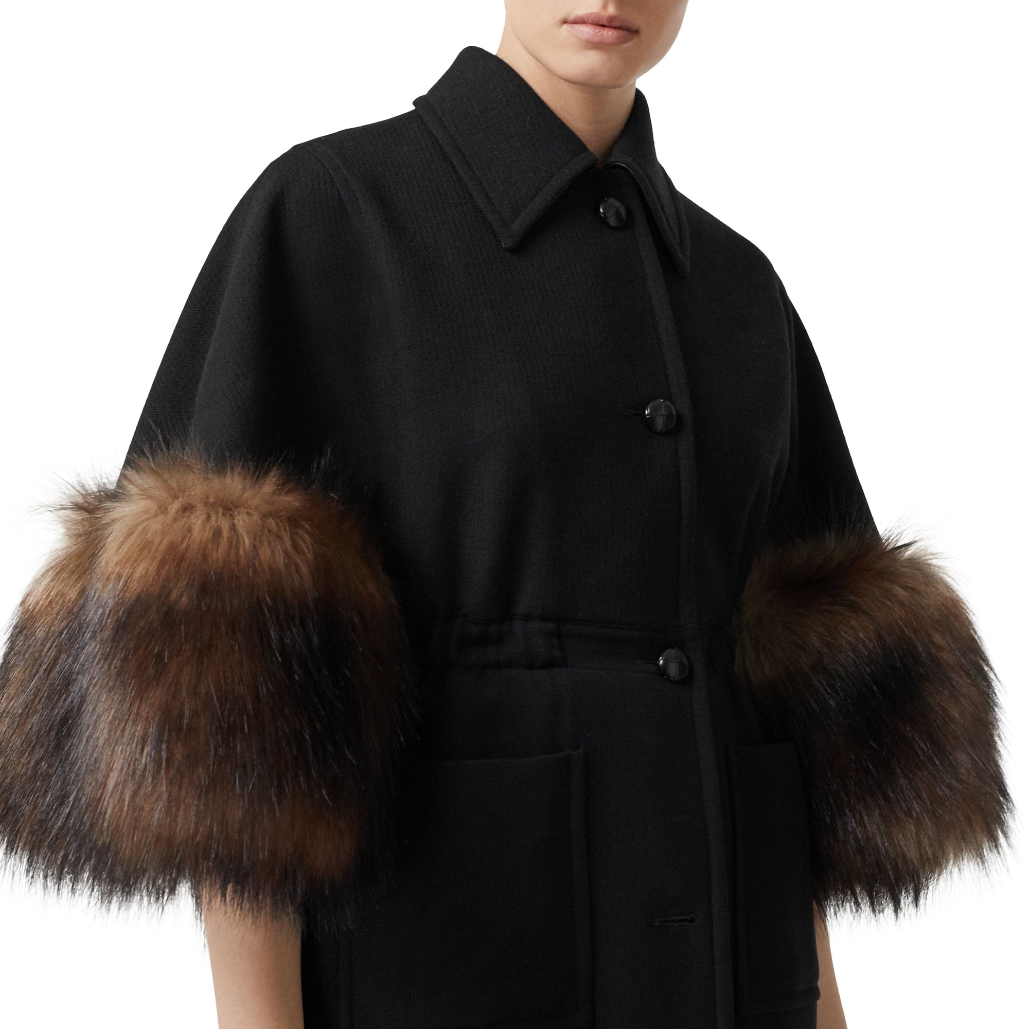 BLACK Manteau en laine mélangée façon cape avec fourrure amovible