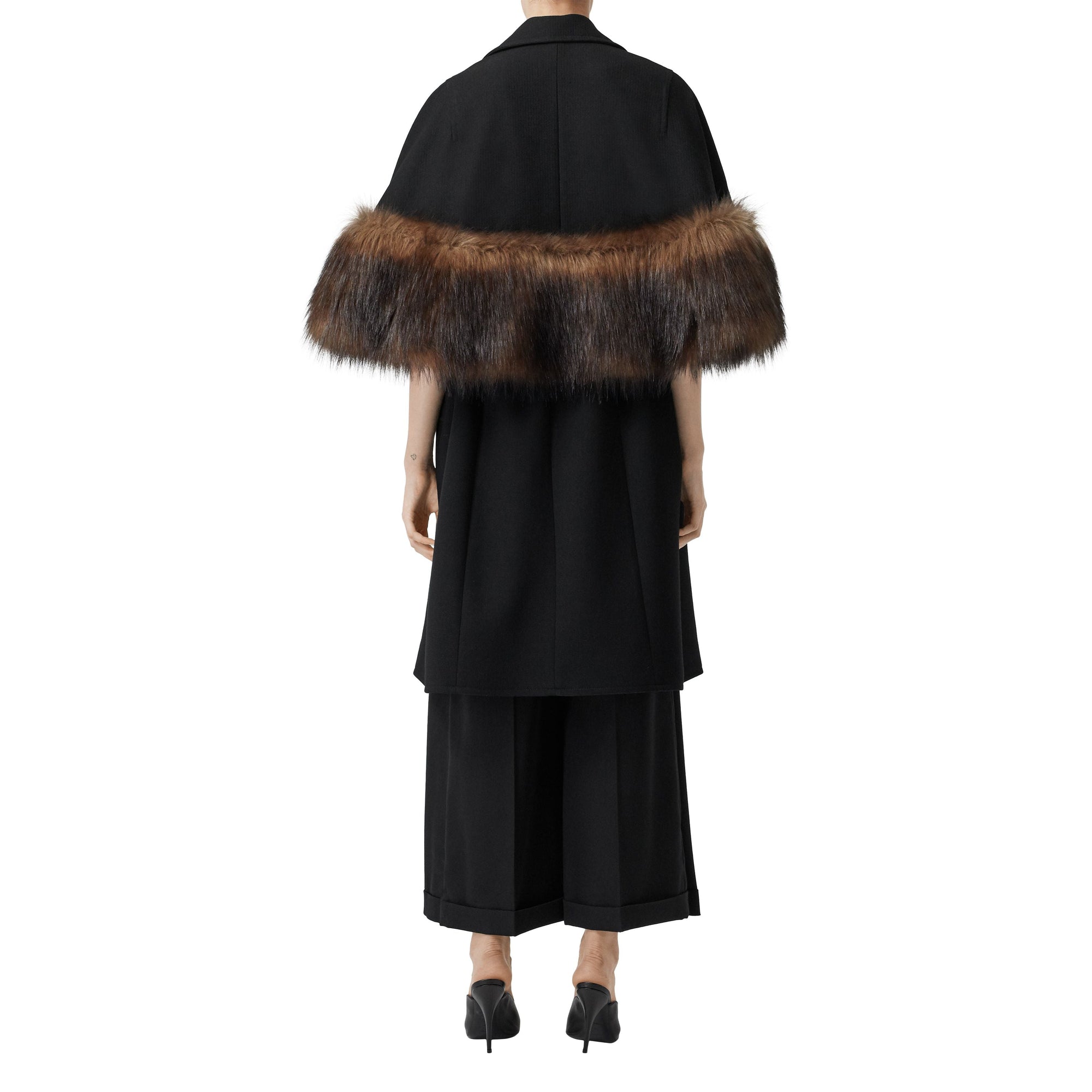 BLACK Manteau en laine mélangée façon cape avec fourrure amovible