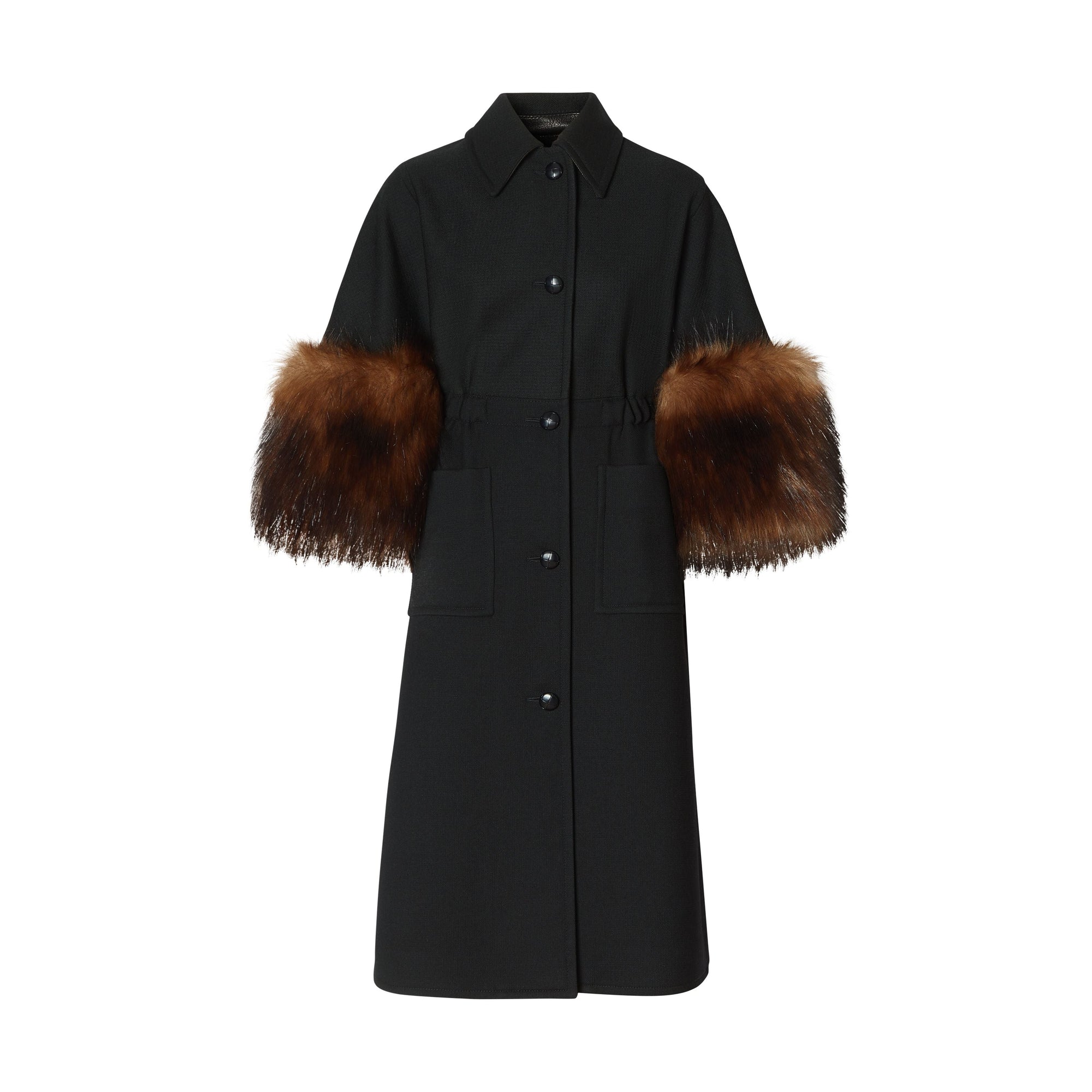 BLACK Manteau en laine mélangée façon cape avec fourrure amovible