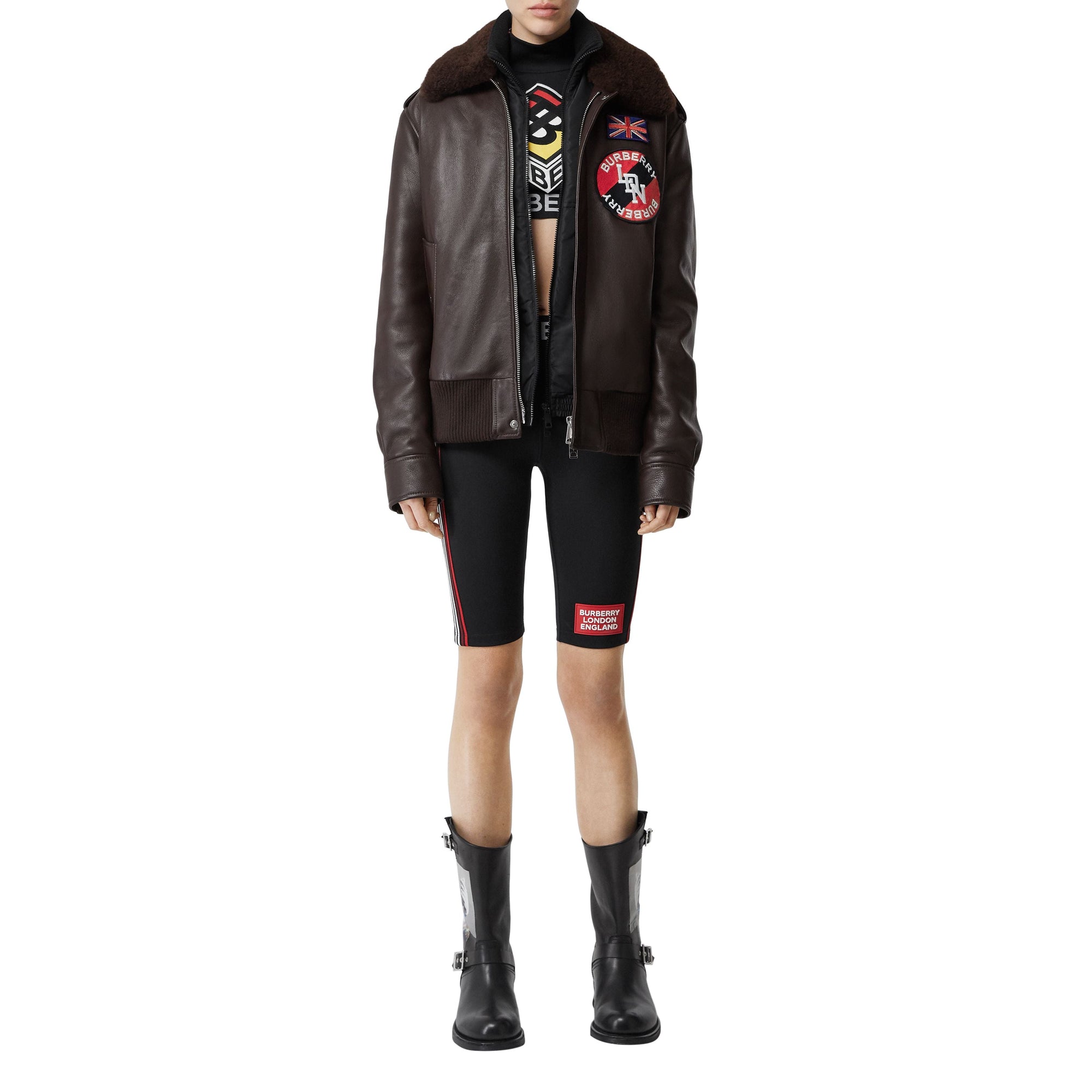 DARK BROWN Bombardier avec col en shearling et gilet intérieur amovibles