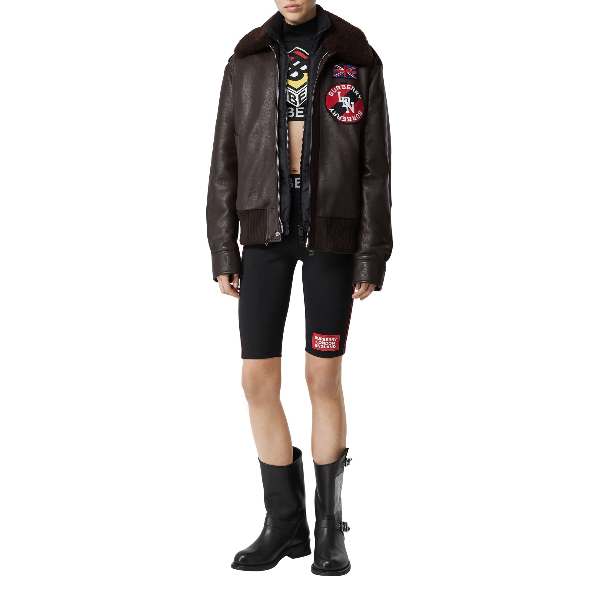 DARK BROWN Bombardier avec col en shearling et gilet intérieur amovibles