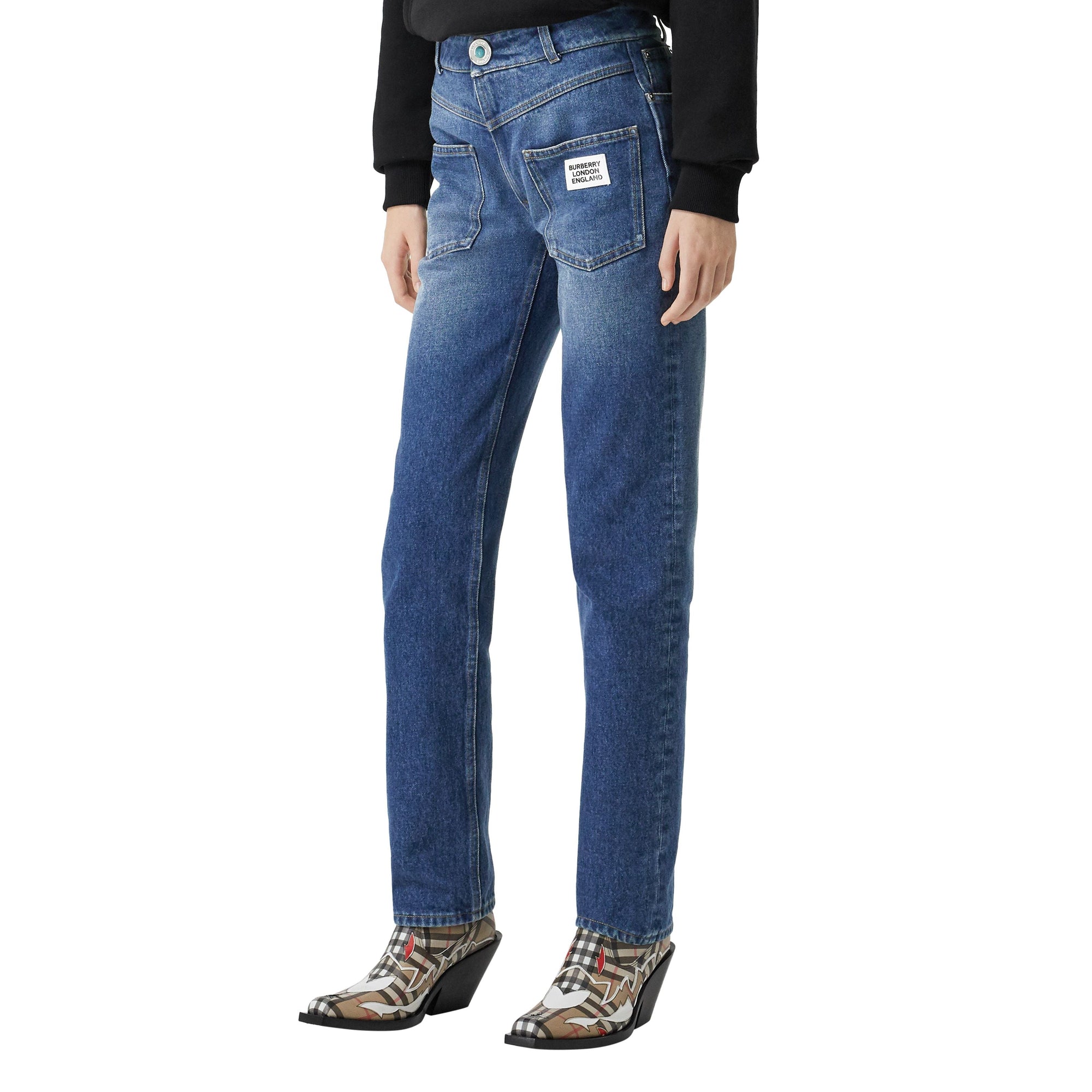 INDIGO Jean droit déstructuré avec logo