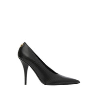 Escarpins à bout pointu en cuir embossé et clouté - Noir