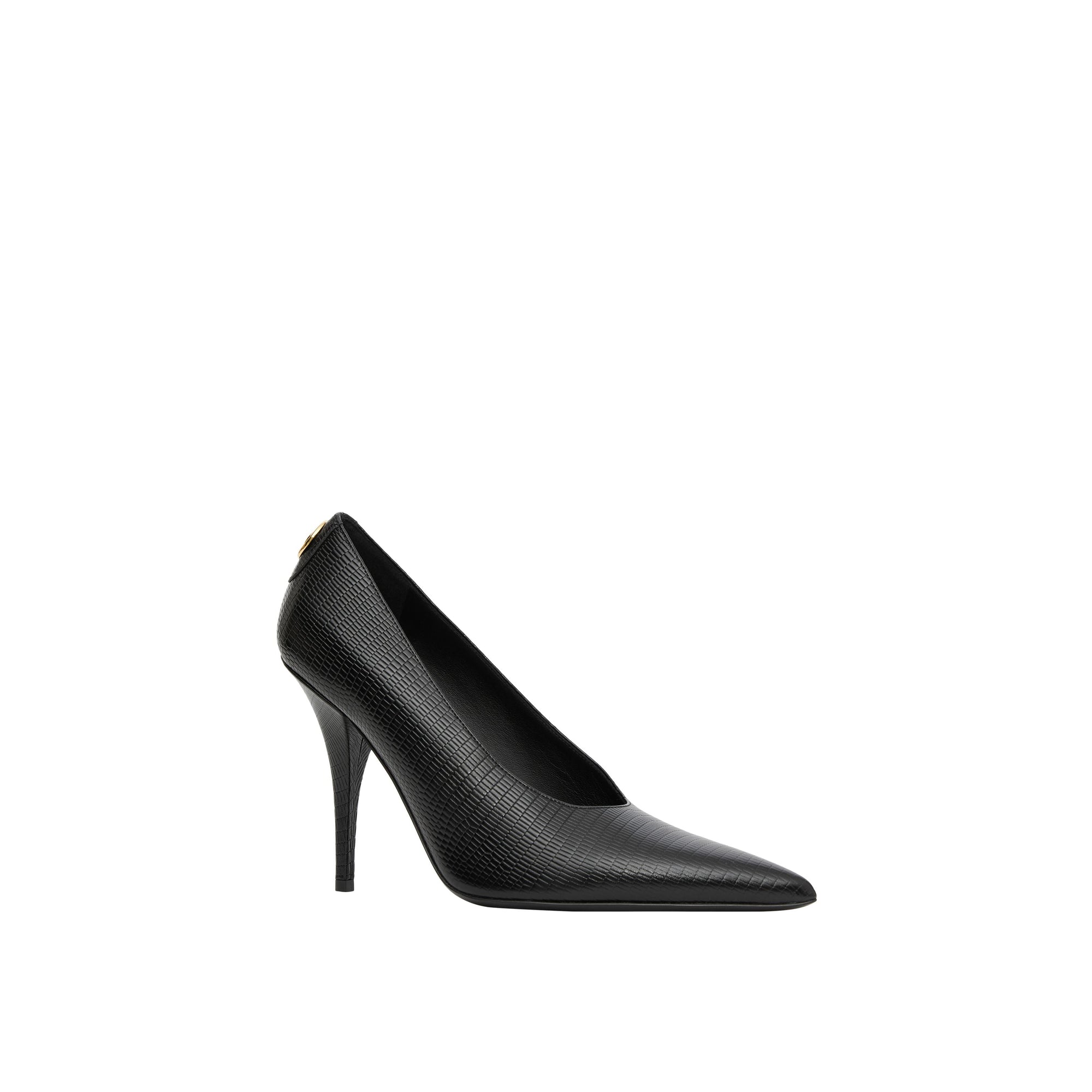 Escarpins à bout pointu en cuir embossé et clouté - Noir