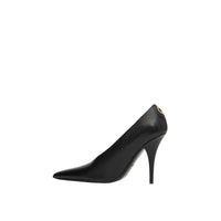 Escarpins à bout pointu en cuir embossé et clouté - Noir