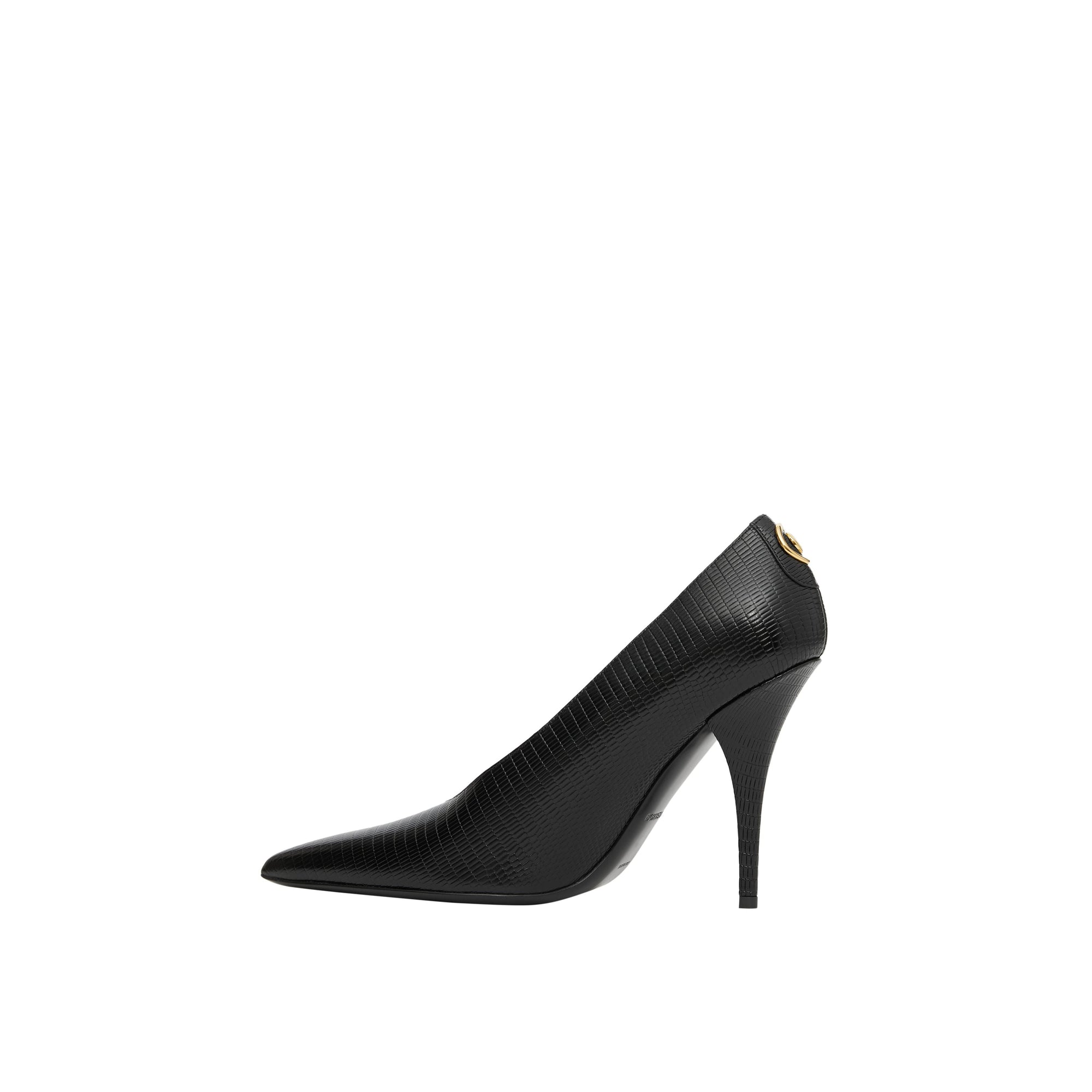 Escarpins à bout pointu en cuir embossé et clouté - Noir