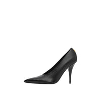 Escarpins à bout pointu en cuir embossé et clouté - Noir