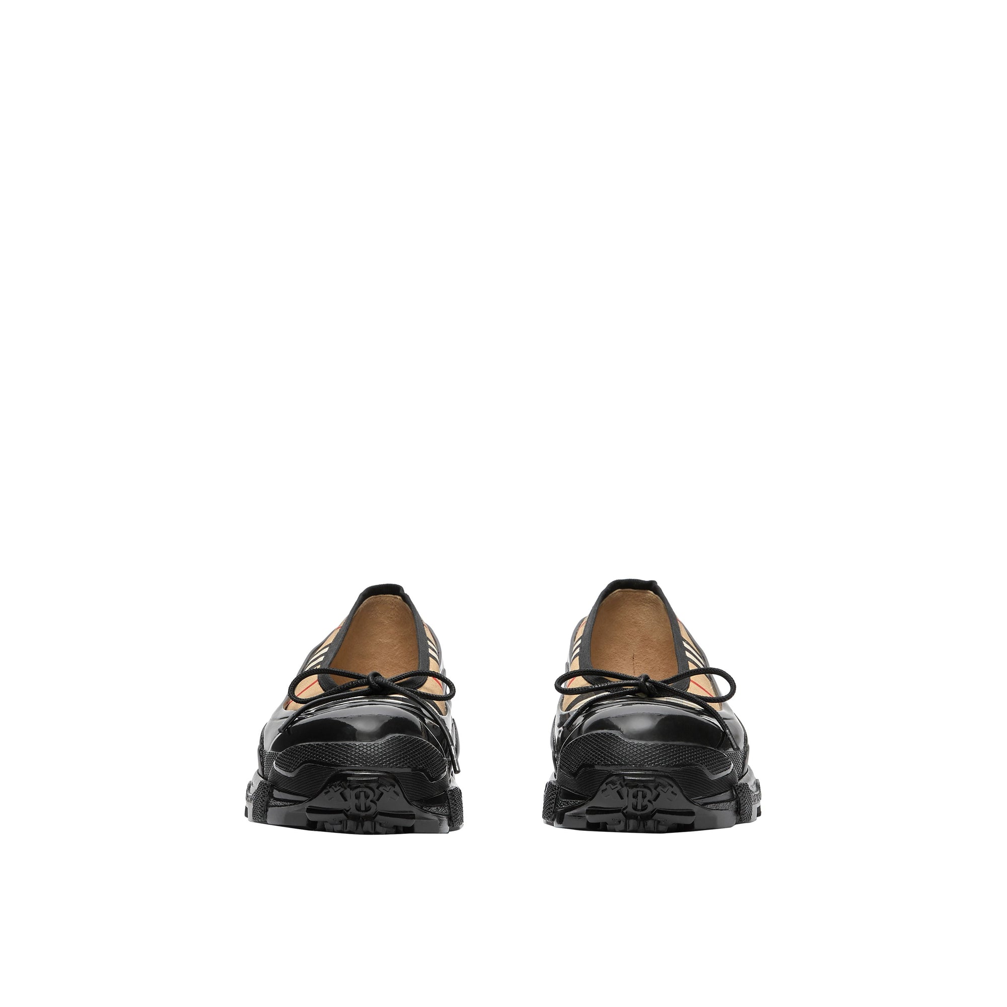 Chaussures plates en coton vintage check avec surchaussure - Beige d'archive