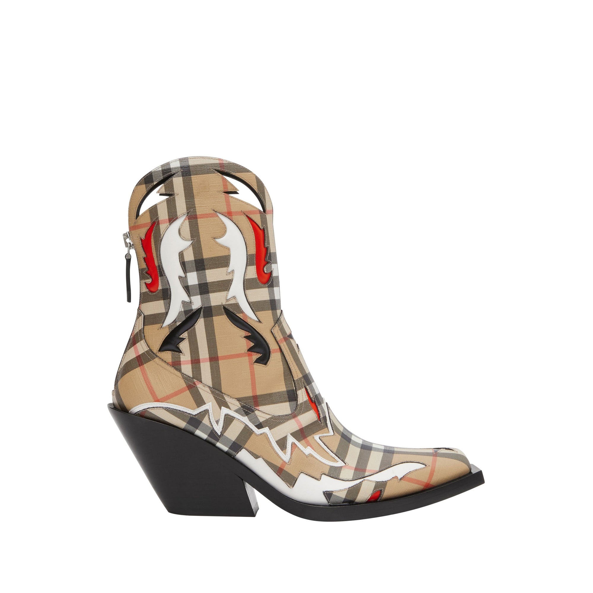 Bottines en toile écologique Vintage check avec appliqué surpiqué - Beige d'Archive
