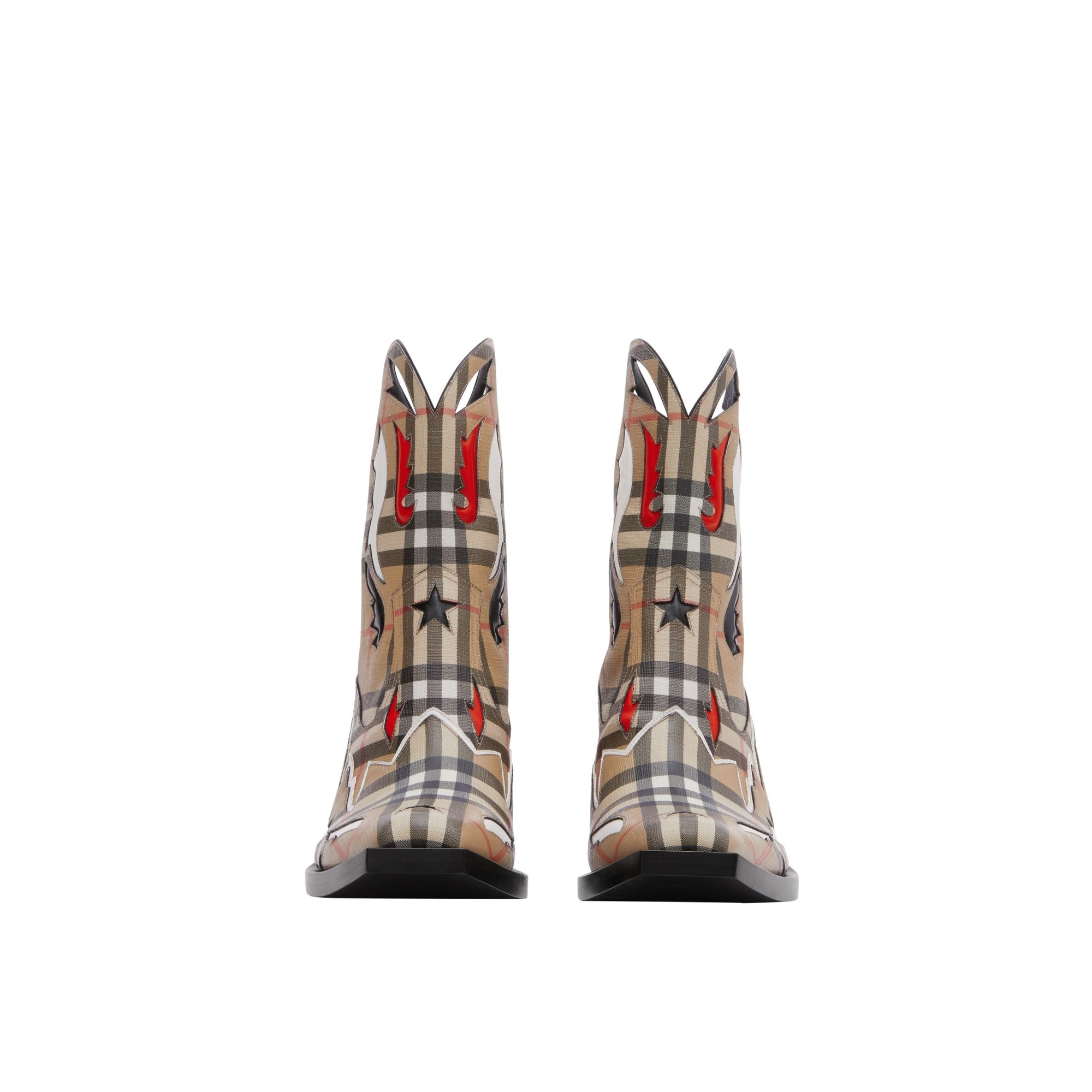 Bottines en toile écologique vintage check avec appliqué surpiqué - Beige d'archive
