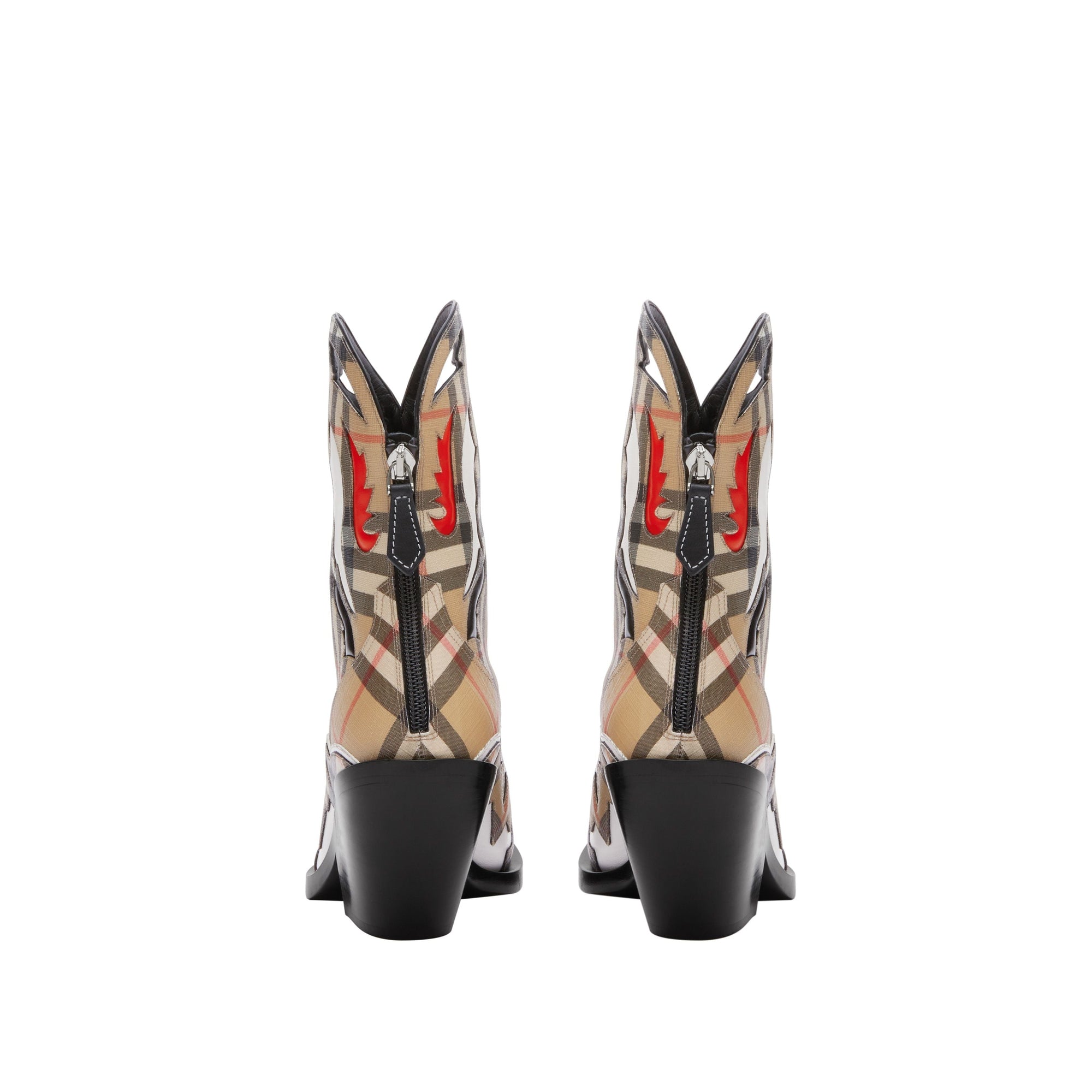 Bottines en toile écologique vintage check avec appliqué surpiqué - Beige d'archive