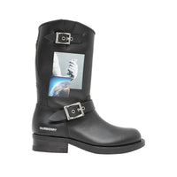Bottes de motard en cuir à imprimé montage - Noir