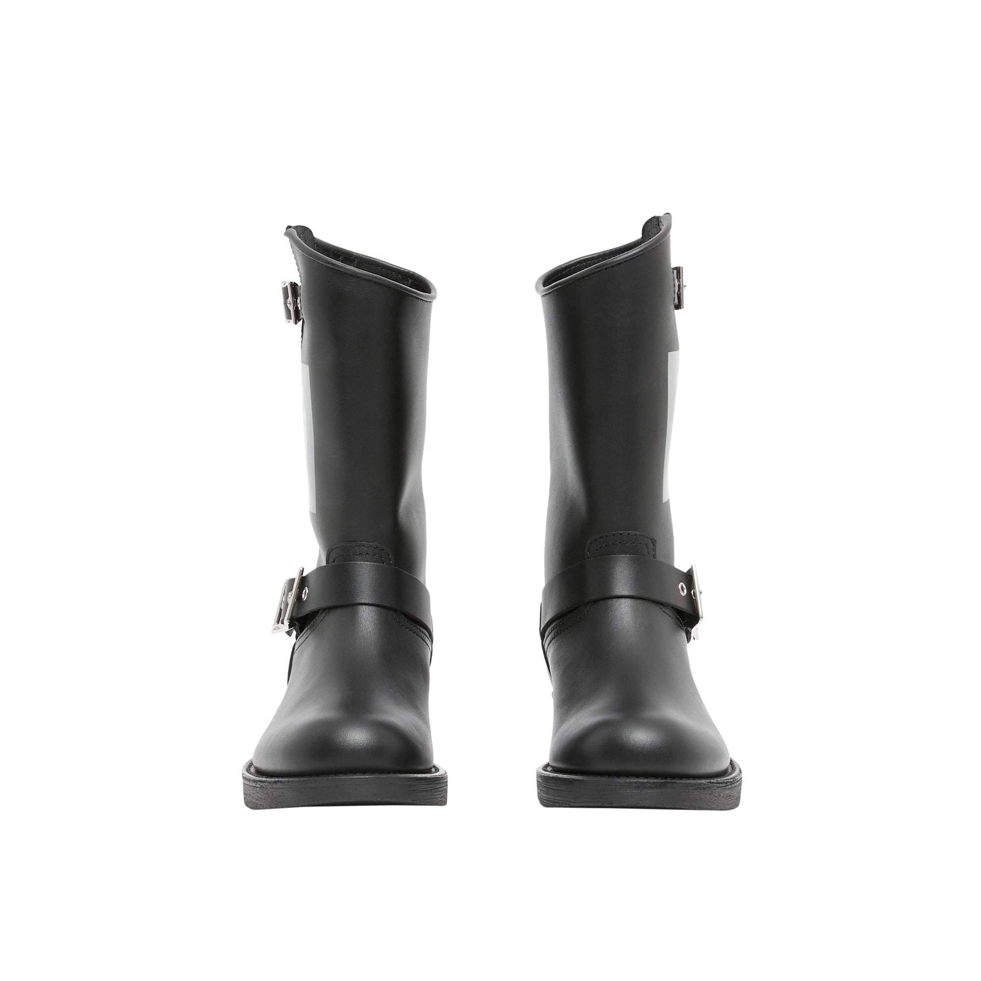 Bottes de motard en cuir à imprimé montage - Noir