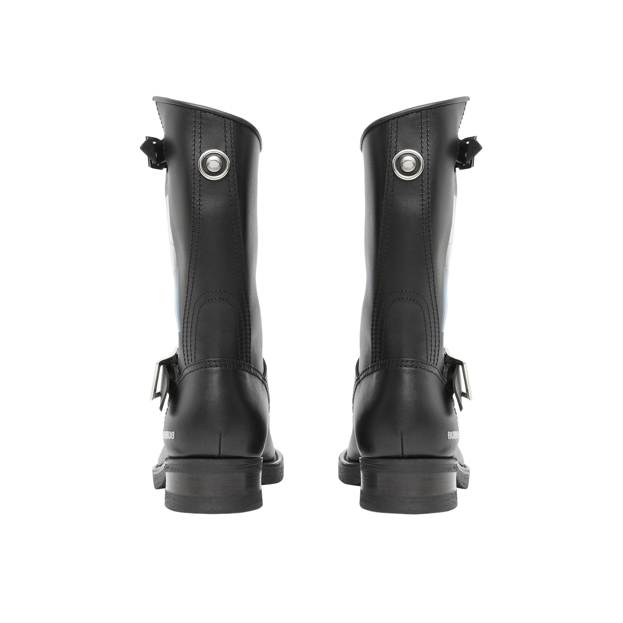 Bottes de motard en cuir à imprimé montage - Noir
