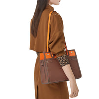 TAN/BRIGHT ORANGE Petit sac Title en cuir à double poignée