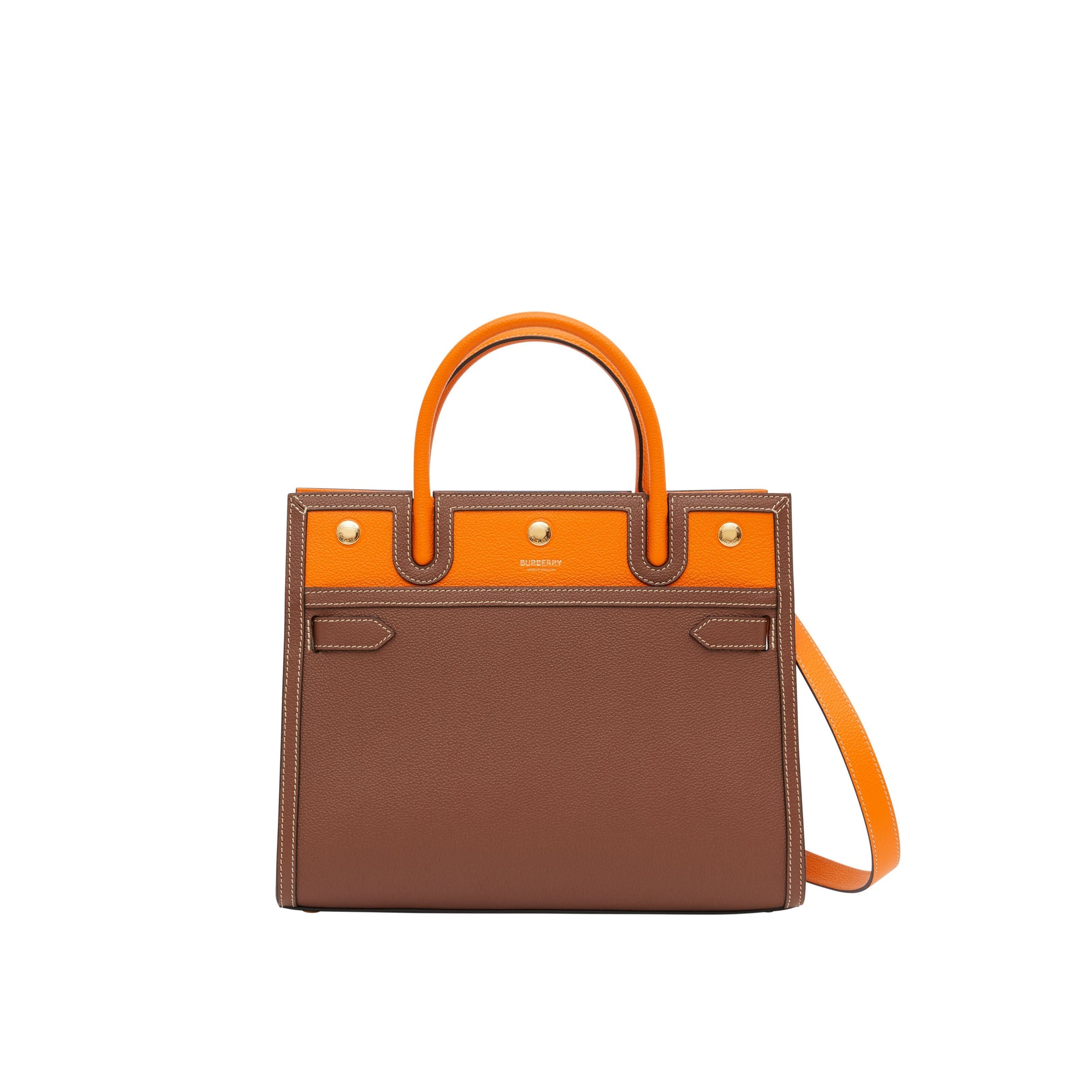 TAN/BRIGHT ORANGE Petit sac Title en cuir à double poignée
