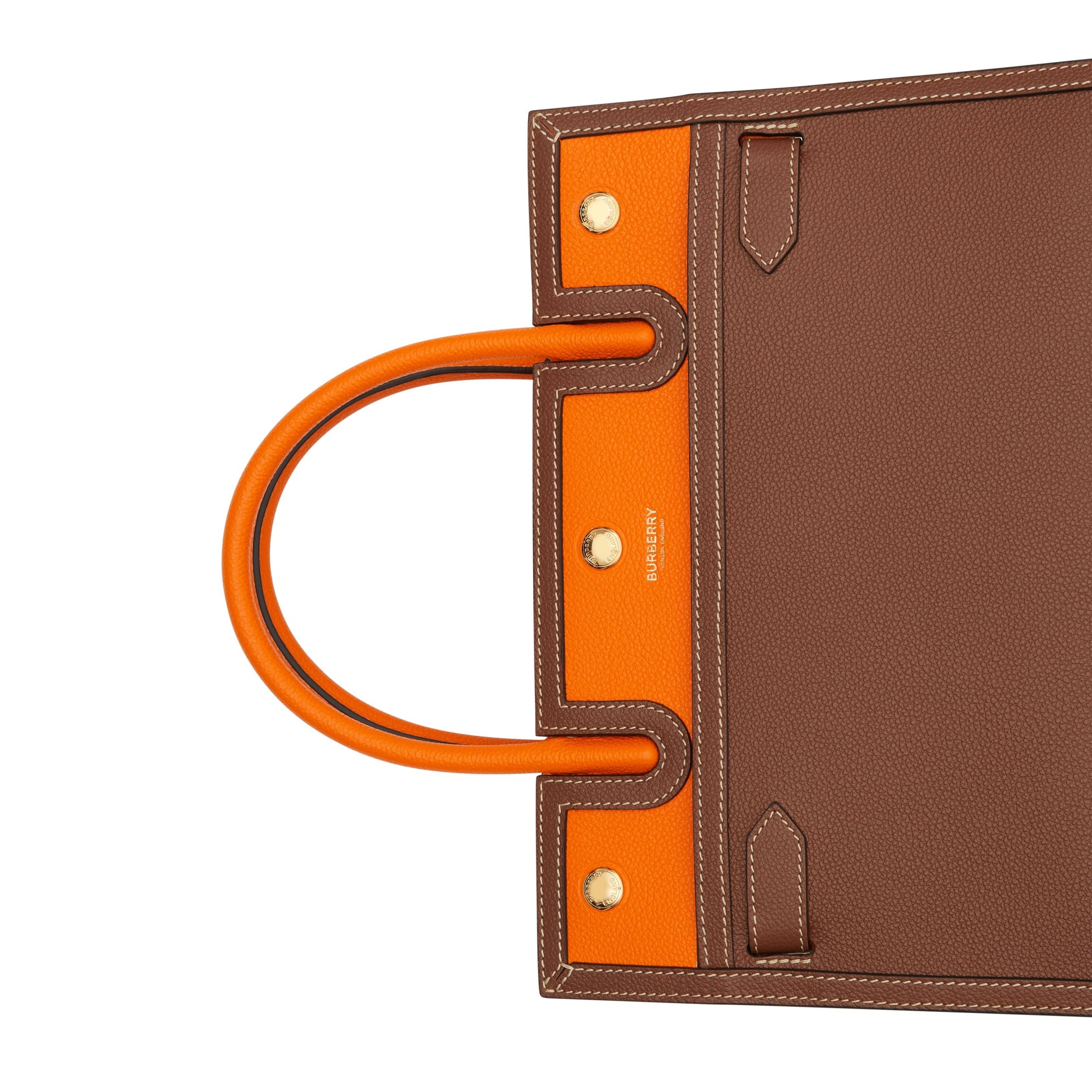 TAN/BRIGHT ORANGE Petit sac Title en cuir à double poignée