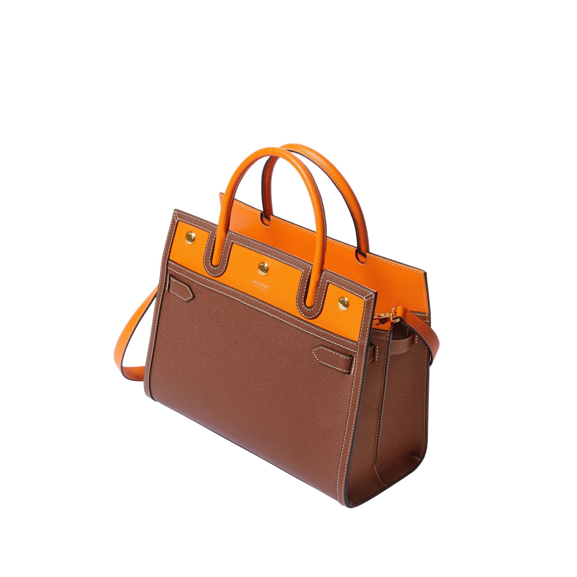 TAN/BRIGHT ORANGE Petit sac Title en cuir à double poignée