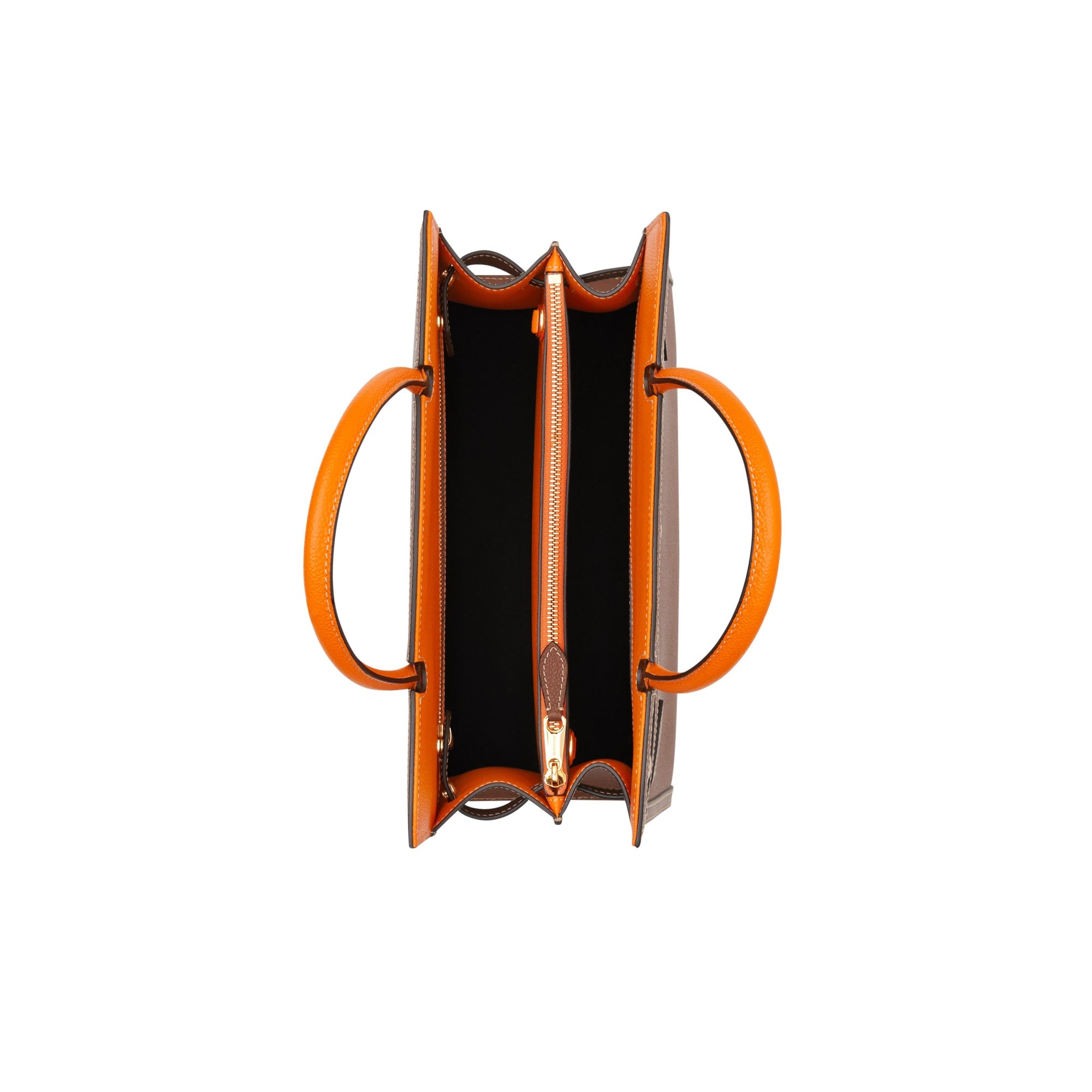 TAN/BRIGHT ORANGE Petit sac Title en cuir à double poignée