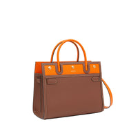 TAN/BRIGHT ORANGE Petit sac Title en cuir à double poignée