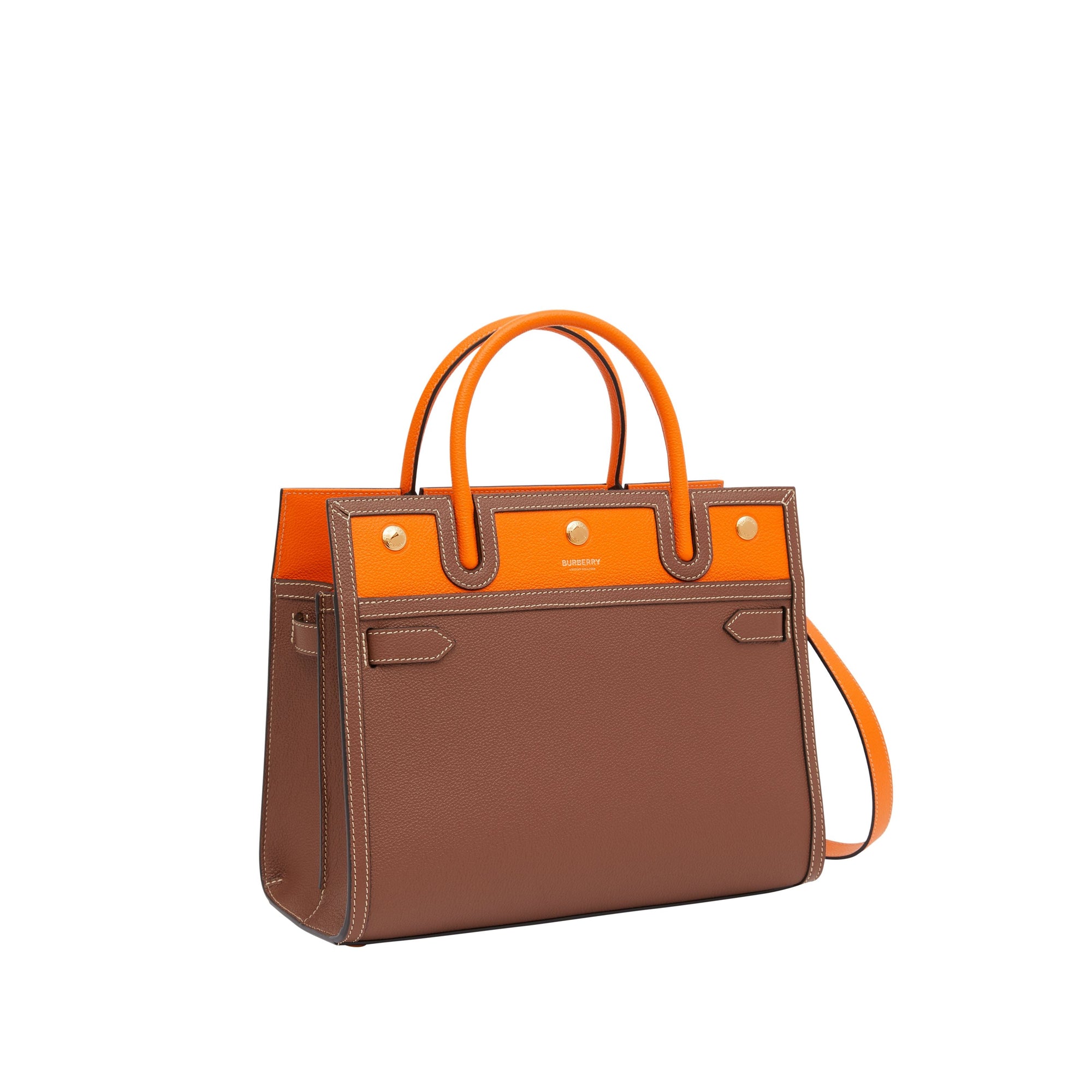 TAN/BRIGHT ORANGE Petit sac Title en cuir à double poignée