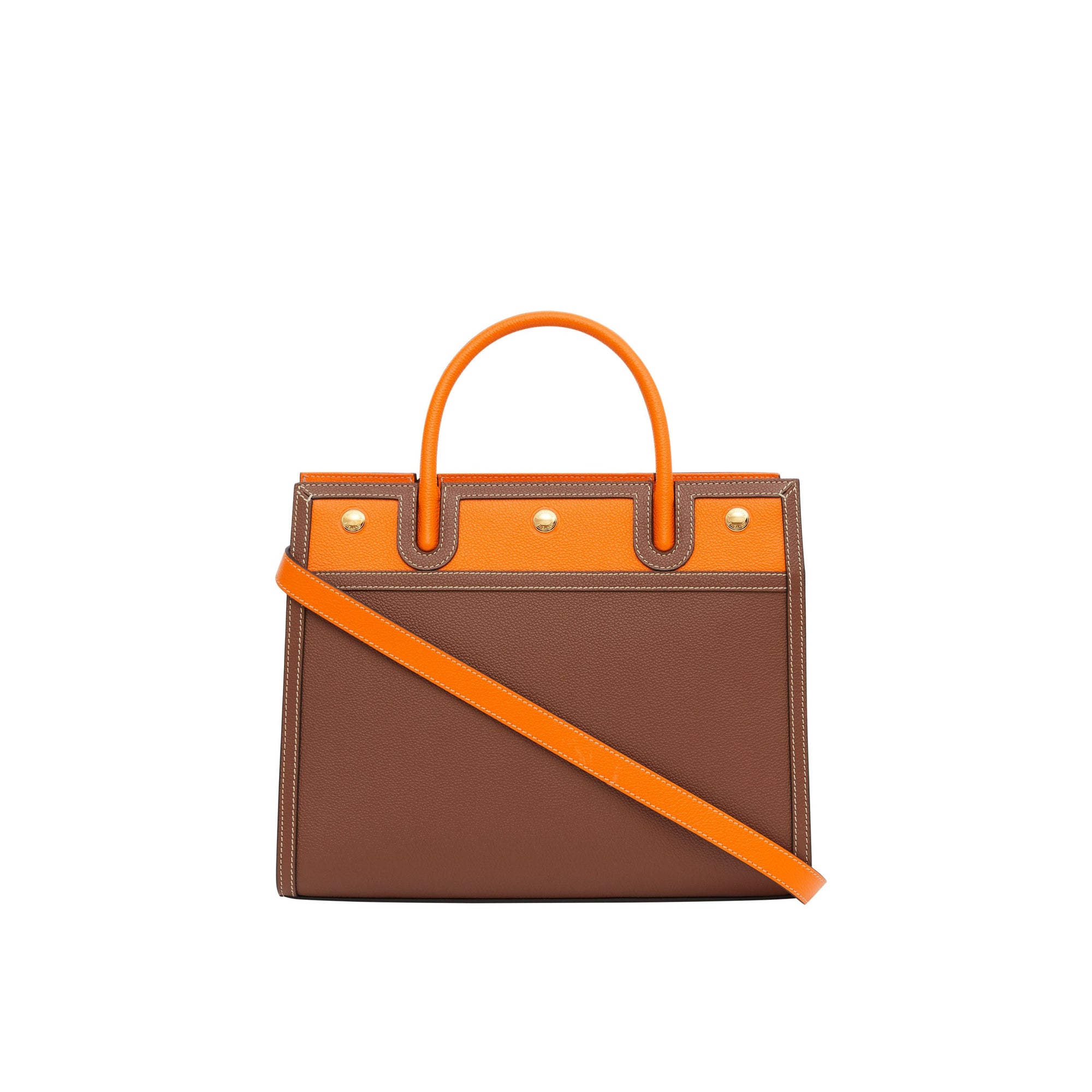 TAN/BRIGHT ORANGE Petit sac Title en cuir à double poignée