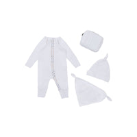 Coffret cadeau trois pièces pour bébé en coton stretch avec check - Blanc