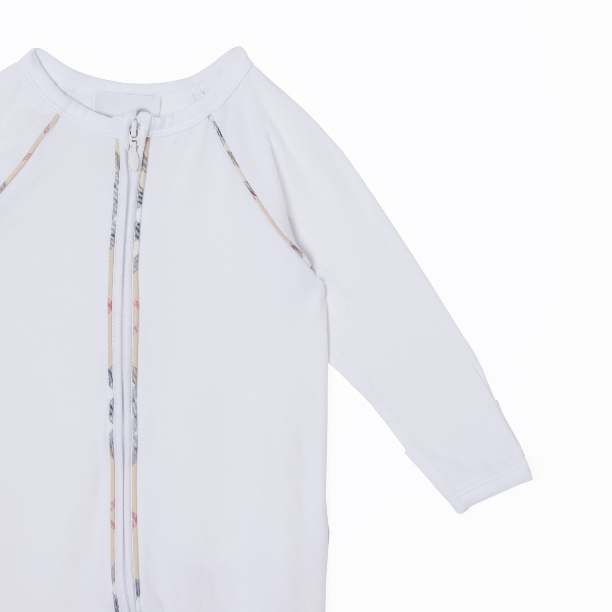 Coffret cadeau trois pièces pour bébé en coton stretch avec check - Blanc