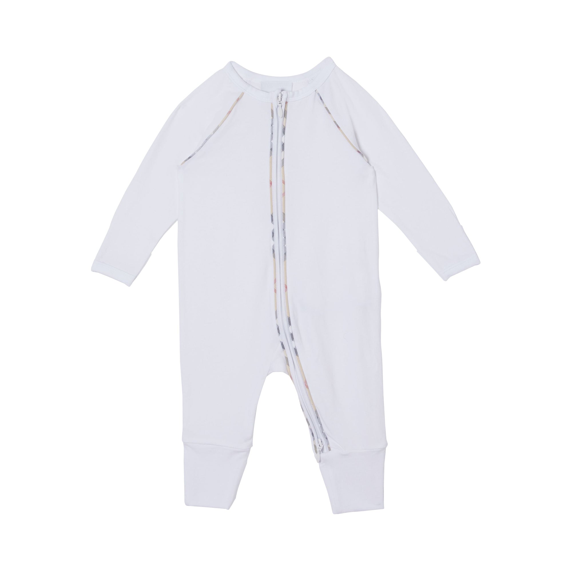 Coffret cadeau trois pièces pour bébé en coton stretch avec check - Blanc