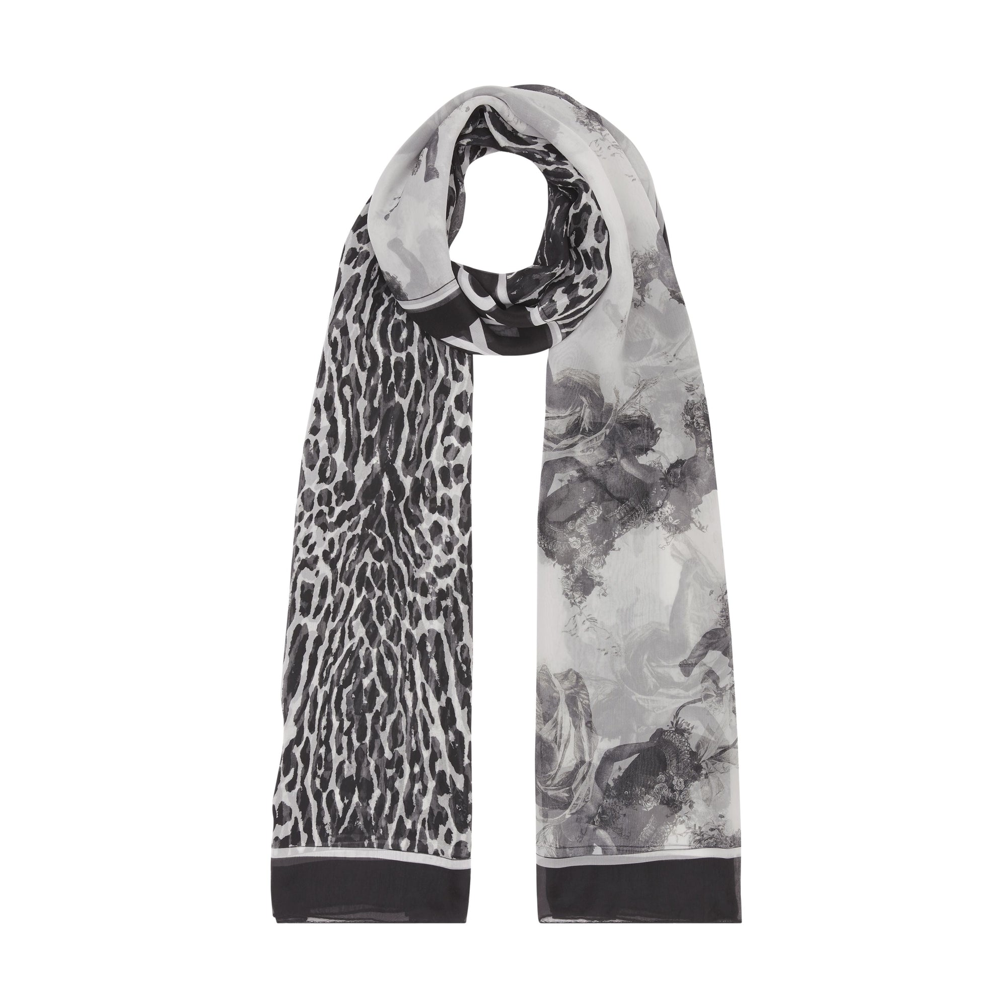 Foulard en soie à imprimé léopard et ange - Noir