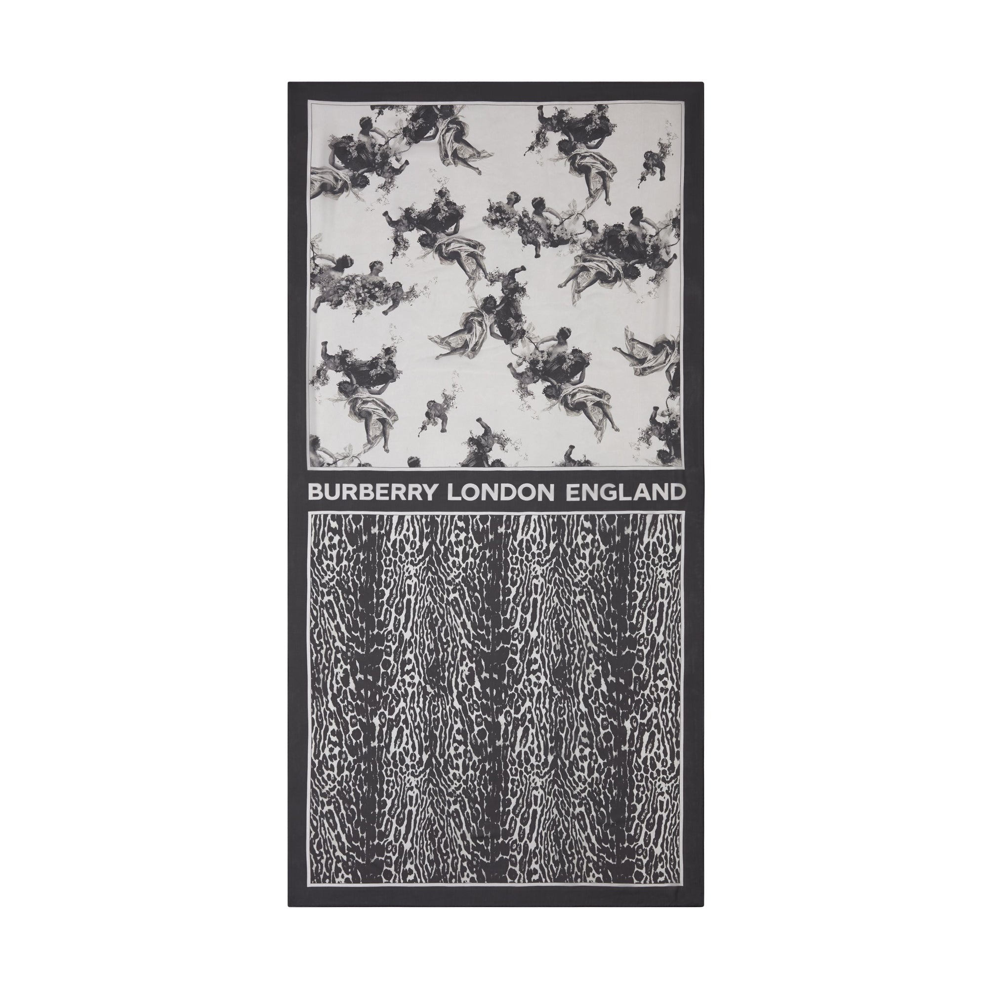Foulard en soie à imprimé léopard et ange - Noir