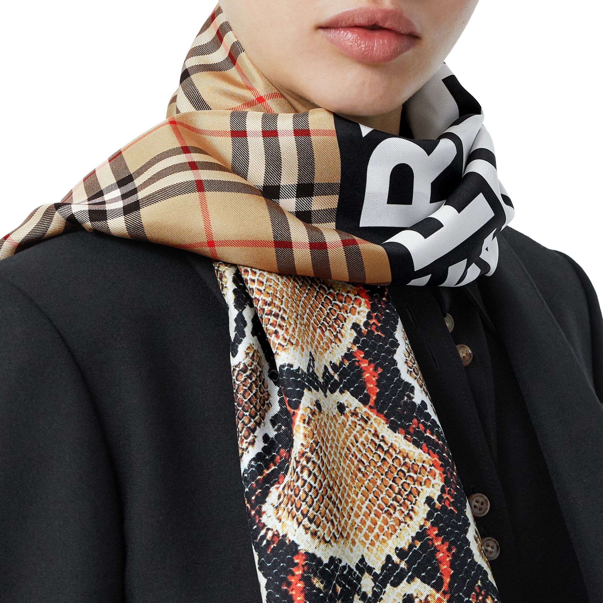 Foulard en soie à imprimé montage et logo - Beige d'Archive