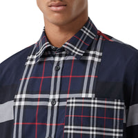 NAVY IP CHECK Chemise en popeline de coton stretch check façon patchwork
