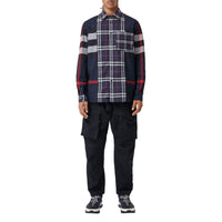 NAVY IP CHECK Chemise en popeline de coton stretch check façon patchwork