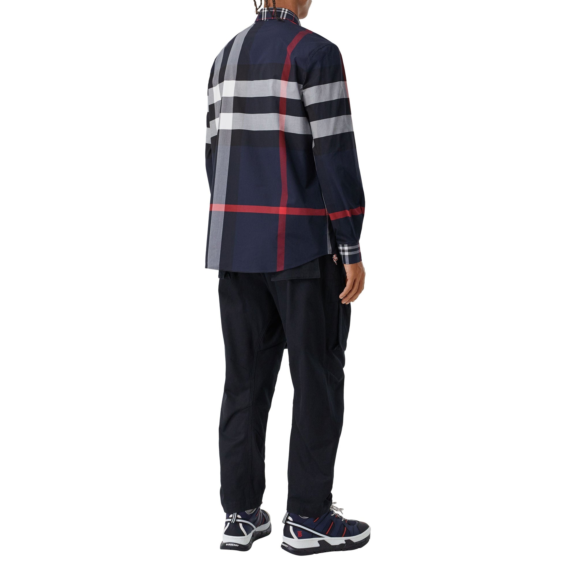 NAVY IP CHECK Chemise en popeline de coton stretch check façon patchwork