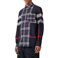 NAVY IP CHECK Chemise en popeline de coton stretch check façon patchwork