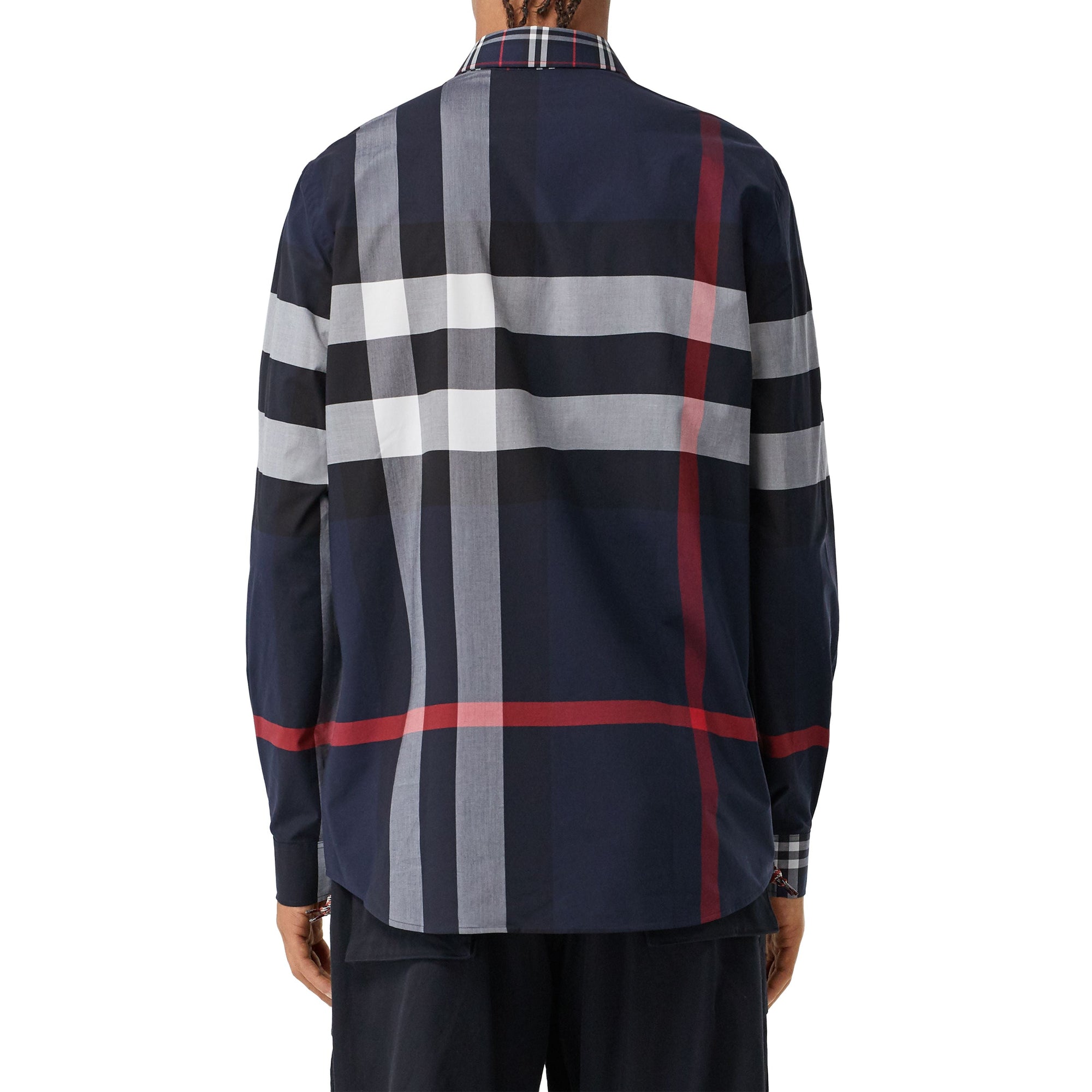 NAVY IP CHECK Chemise en popeline de coton stretch check façon patchwork