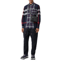 NAVY IP CHECK Chemise en popeline de coton stretch check façon patchwork