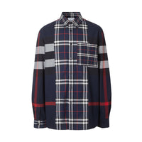 NAVY IP CHECK Chemise en popeline de coton stretch check façon patchwork