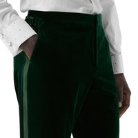 DARK PINE GREEN Pantalon de costume classique en velours et soie
