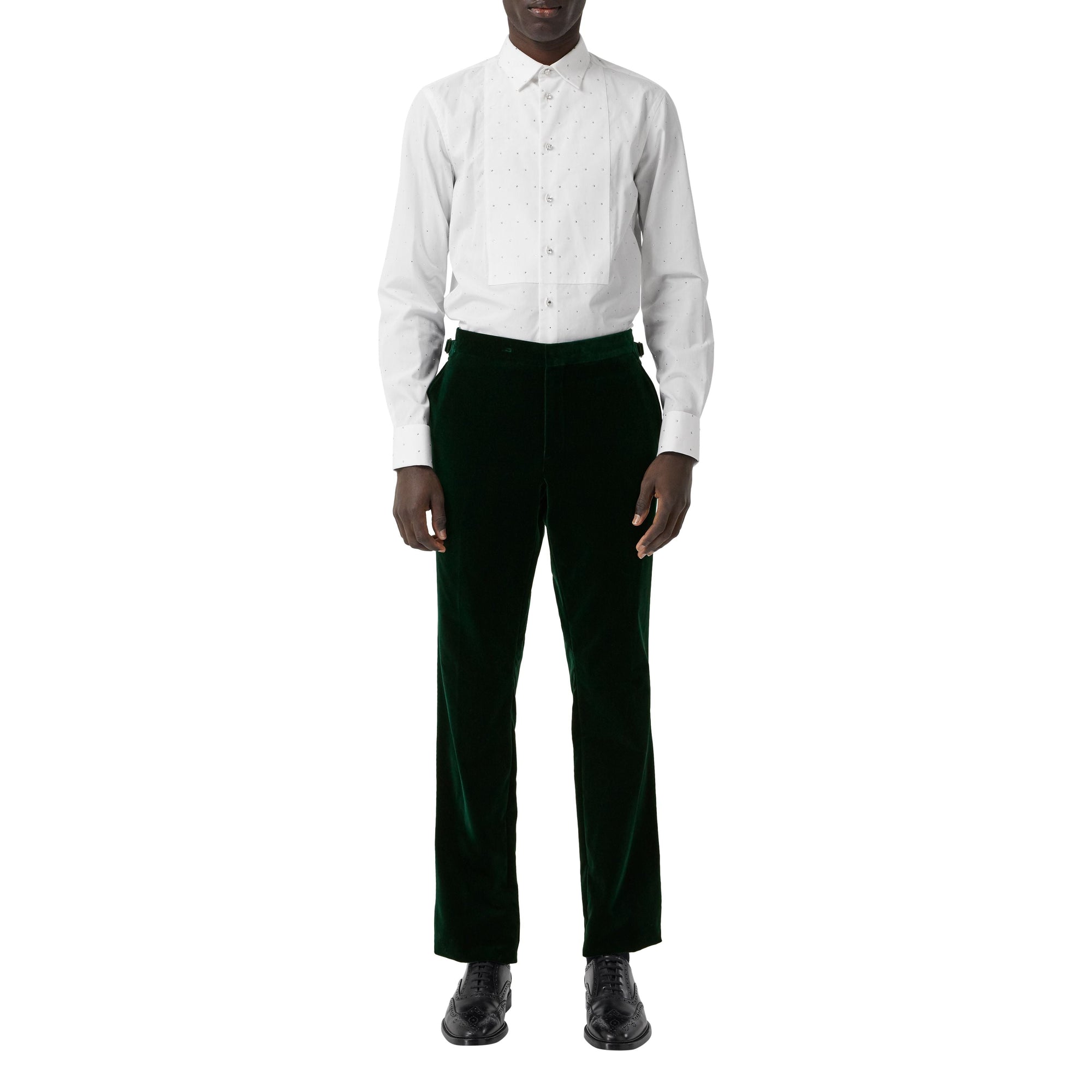 DARK PINE GREEN Pantalon de costume classique en velours et soie