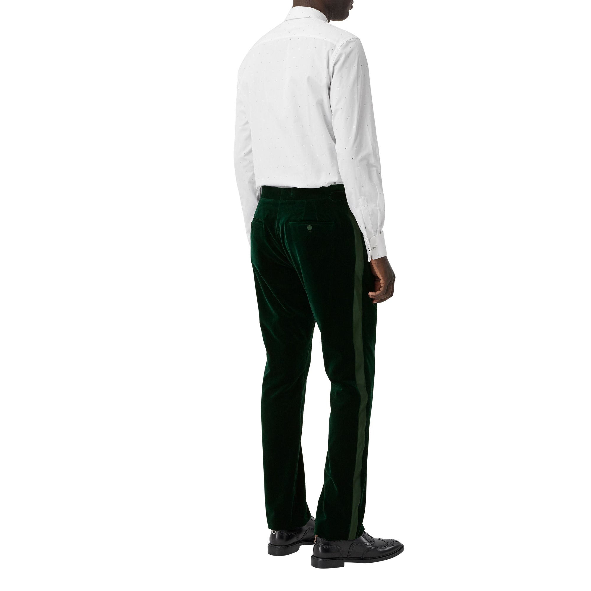 DARK PINE GREEN Pantalon de costume classique en velours et soie