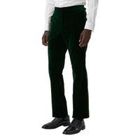 DARK PINE GREEN Pantalon de costume classique en velours et soie