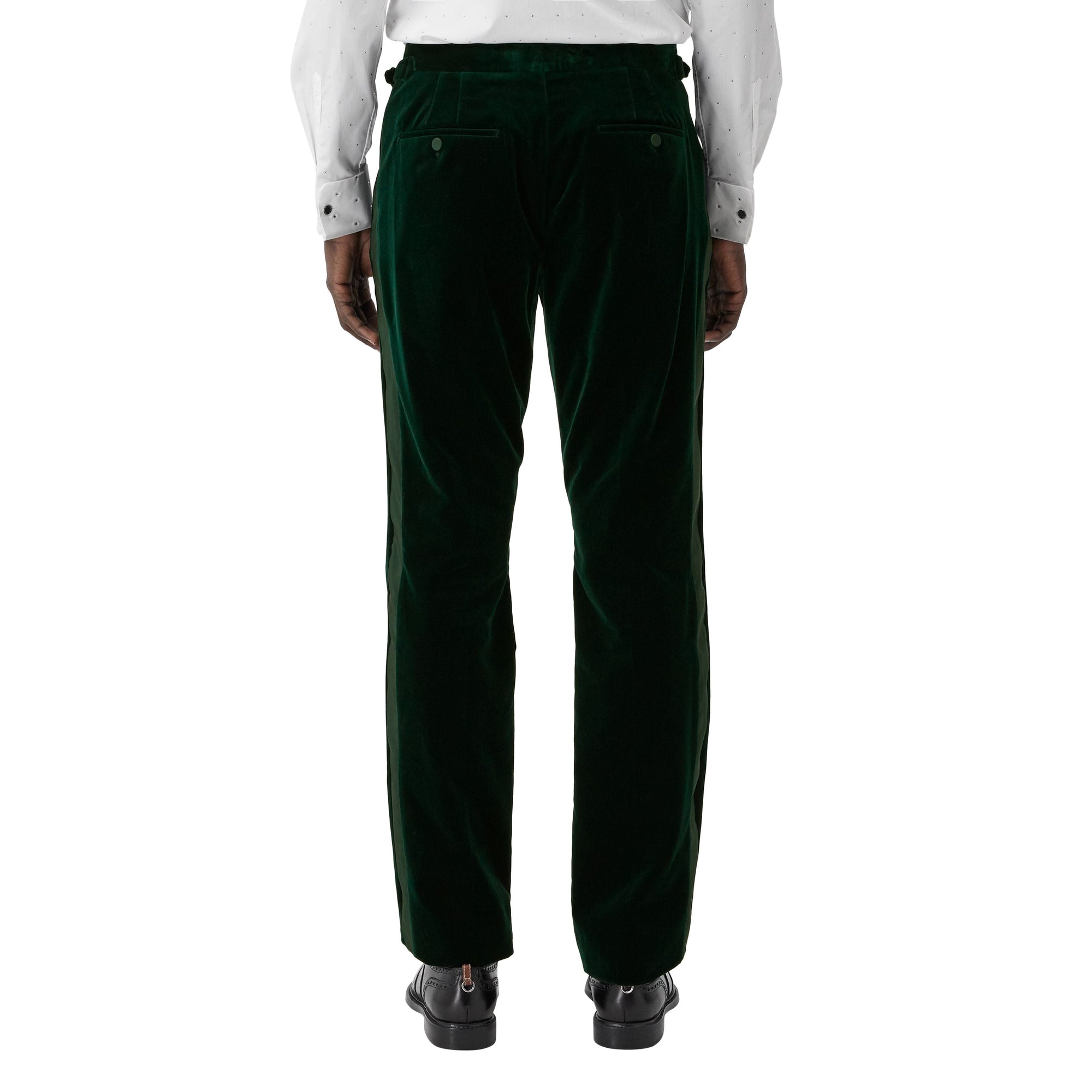 DARK PINE GREEN Pantalon de costume classique en velours et soie